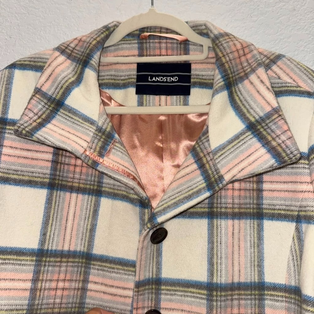 Lands' End Womens Sz L-XL Pastel Plaid Coat Winter Jacket Preppy Luxury Academia - Picture 5 of 13
